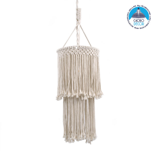 GloboStar® ZAMBIA 36208 Boho – Μακραμέ – Macrame Κρεμαστό Φωτιστικό Οροφής Μονόφωτο 1 x E27 Πλεκτό Χειροποίητο Μπεζ Υφασμάτινο με Σχοινί Φ30 x Υ60cm