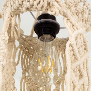 GloboStar® 36211 BAHRI Vintage Κρεμαστό Φωτιστικό Οροφής Μονόφωτο 1 x E27 Boho – Μακραμέ Πλεκτό Χειροποίητο Μπεζ Υφασμάτινο με Σχοινί Φ20 x Υ65cm