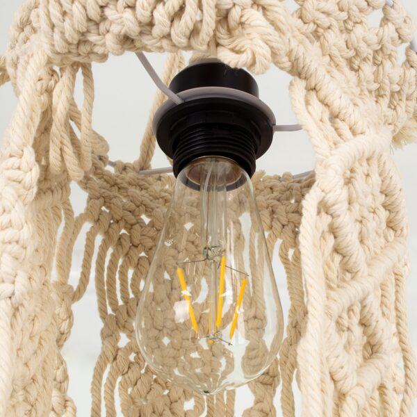 GloboStar® 36211 BAHRI Vintage Κρεμαστό Φωτιστικό Οροφής Μονόφωτο 1 x E27 Boho – Μακραμέ Πλεκτό Χειροποίητο Μπεζ Υφασμάτινο με Σχοινί Φ20 x Υ65cm