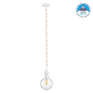 GloboStar® 36215 SHAQRA Κρεμαστό Φωτιστικό Οροφής Ανάρτηση Boho – Μακραμέ Πλεκτό Χειροποίητο με Λευκό Ντουί 1 x E27 για Τοποθέτηση Καπέλων Φωτιστικών Μονόφωτο Μπεζ Υφασμάτινο με Σχοινί Φ4 x Y110cm
