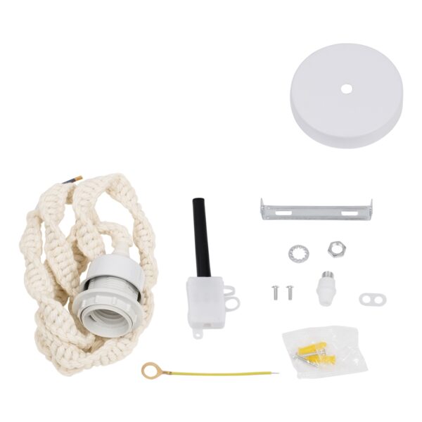 GloboStar® 36215 SHAQRA Κρεμαστό Φωτιστικό Οροφής Ανάρτηση Boho – Μακραμέ Πλεκτό Χειροποίητο με Λευκό Ντουί 1 x E27 για Τοποθέτηση Καπέλων Φωτιστικών Μονόφωτο Μπεζ Υφασμάτινο με Σχοινί Φ4 x Y110cm