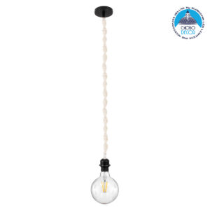 GloboStar® 36216 SHAQRA Κρεμαστό Φωτιστικό Οροφής Ανάρτηση Boho – Μακραμέ Πλεκτό Χειροποίητο με Μαύρο Ντουί 1 x E27 για Τοποθέτηση Καπέλων Φωτιστικών Μονόφωτο Μπεζ Υφασμάτινο με Σχοινί Φ4 x Y110cm