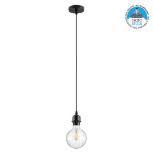 GloboStar® 36218 HANNA Μοντέρνο Κρεμαστό Φωτιστικό Οροφής Ανάρτηση με Μαύρο Ντουί E27 για Τοποθέτηση Καπέλων Φωτιστικών Μονόφωτο Μαύρο Φ4 x Y110cm