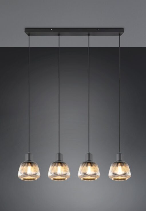Κρεμαστό Φωτιστικό Ράγα Μαύρο Ματ & Γυαλί TARIFA 4xE27 Trio Lighting – 362800432