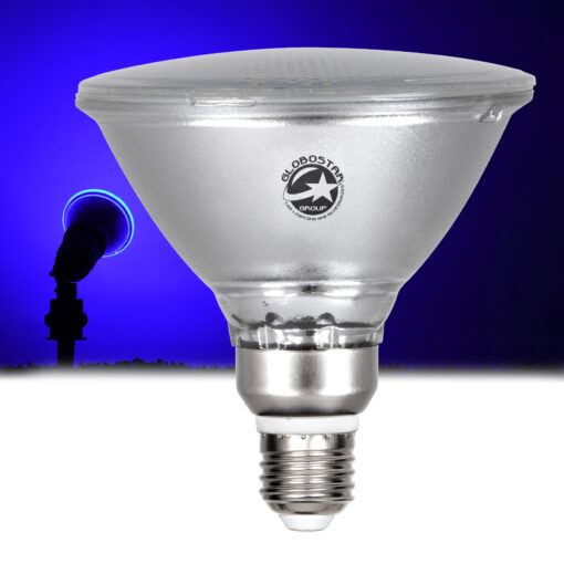 GloboStar® 60231 Λάμπα LED E27 PAR38 Κήπου Σκληρού Υάλου 18W 1200lm 60° AC 220-240V IP65 Φ12 x Υ13cm Μπλε – 3 Years Warranty