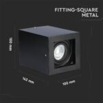 Μεταλλικό τετράγωνο φωτιστικό οροφής 100x142mm, μαύρο χρώμα, για εσωτερικό φωτισμό.