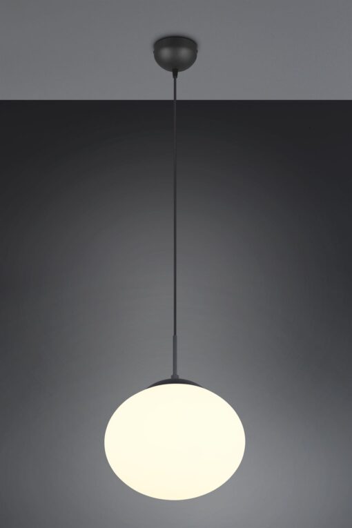 Κρεμαστό Φωτιστικό Ματ Μαύρο & Οπάλ Γυαλί FOMENTO 1xE27 Φ30 Trio Lighting – 363100132