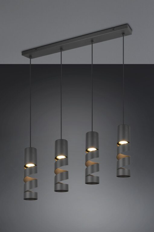 Κρεμαστό Φωτιστικό Ράγα Μαύρο Ματ Μεταλλικό Καφέ & Μπεζ Σποτ STREAM 4x GU10 Trio Lighting – 364000432