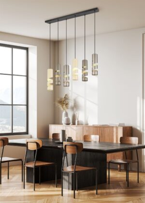 Κρεμαστό Φωτιστικό Ράγα Μαύρο Ματ Μεταλλικό Καφέ & Μπεζ Σποτ STREAM 6x GU10 Trio Lighting – 364000617