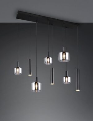 Κρεμαστό Πολύφωτο Ράγα Μαύρο Ματ & Γυαλί MATARO 2xE27 3xE14 3xGU10 Trio Lighting – 364100832