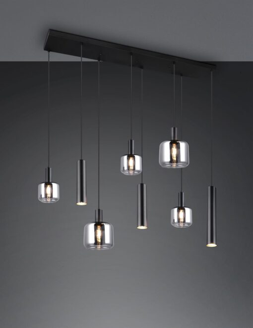 Κρεμαστό Πολύφωτο Ράγα Μαύρο Ματ & Γυαλί MATARO 2xE27 3xE14 3xGU10 Trio Lighting – 364100832