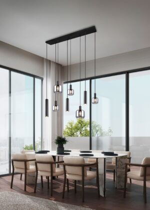 Κρεμαστό Πολύφωτο Ράγα Μαύρο Ματ & Γυαλί MATARO 2xE27 3xE14 3xGU10 Trio Lighting – 364100832