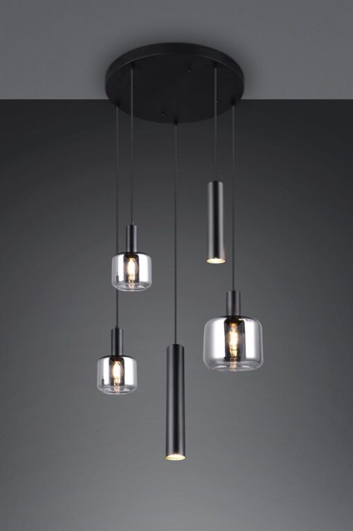 Κρεμαστό Πολύφωτο Ροζέτα Μαύρο Ματ & Γυαλί MATARO 1xE27 2xE14 2xGU10 Trio Lighting – 364130532