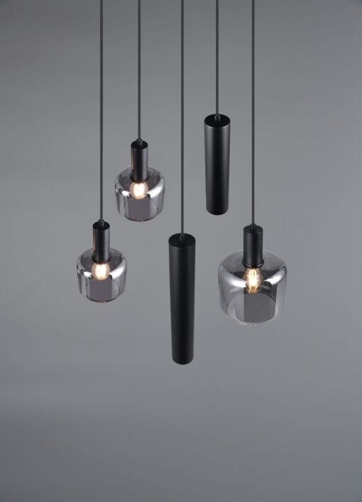 Κρεμαστό Πολύφωτο Ροζέτα Μαύρο Ματ & Γυαλί MATARO 1xE27 2xE14 2xGU10 Trio Lighting – 364130532