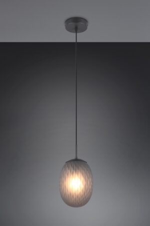 Κρεμαστό Μονόφωτο Μαύρο Ματ με Φιμέ Ανάγλυφο Γυαλί FACETTE 1xE27 Trio Lighting – 364200154