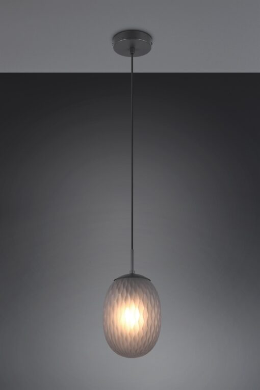 Κρεμαστό Μονόφωτο Μαύρο Ματ με Φιμέ Ανάγλυφο Γυαλί FACETTE 1xE27 Trio Lighting – 364200154