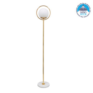 GloboStar® VERSAILLES 01541 Μοντέρνο Φωτιστικό Δαπέδου Μονόφωτο 1 x E27 Χρυσό Μεταλλικό με Γαλακτερή Γυάλινη Μπάλα D25 x H150cm