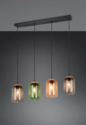 Κρεμαστό Φωτιστικό Ράγα με Μελί-Πράσινο-Φιμέ Γυαλί & Φελό CORK 4x E27 Trio Lighting – 364600417