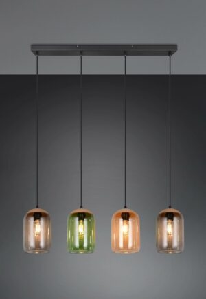 Κρεμαστό Φωτιστικό Ράγα με Μελί-Πράσινο-Φιμέ Γυαλί & Φελό CORK 4x E27 Trio Lighting – 364600417