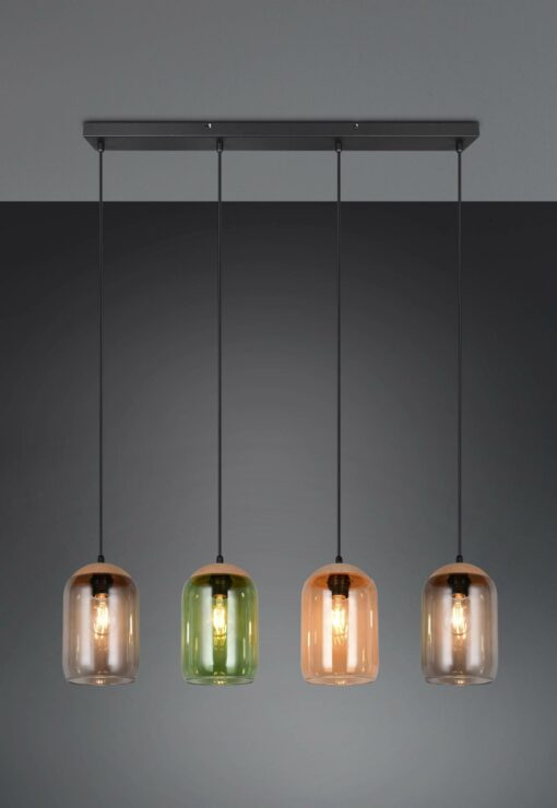 Κρεμαστό Φωτιστικό Ράγα με Μελί-Πράσινο-Φιμέ Γυαλί & Φελό CORK 4x E27 Trio Lighting – 364600417