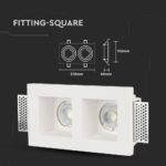 Διπλό τετράγωνο φωτιστικό οροφής 215x120mm ιδανικό για εντοιχισμό, λευκό με διαστάσεις τοποθέτησης 60mm.