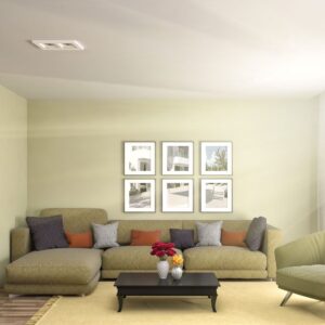 Σαλόνι καθιστικού με γωνιακό καναπέ, διακοσμητικά μαξιλάρια και μοντέρνο τραπεζάκι σαλονιού.