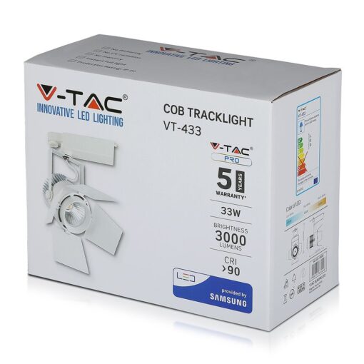 LED Φωτιστικό Ράγας Λευκό 33W V-TAC PRO Samsung Chip COB CRI >90 24°-60° 2640lm Θερμό Λευκό 3000K – 368