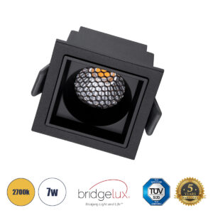 GloboStar® PLUTO-S 60269 Χωνευτό LED Spot Downlight TrimLess Μ6.4xΠ6.4cm 7W 875lm 38° AC 220-240V IP20 Μ6.4 x Π6.4 x Υ4.9cm – Τετράγωνο – Μαύρο & Anti-Glare HoneyComb – Θερμό Λευκό 2700K – Bridgelux COB – 5 Years Warranty