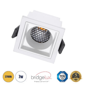 GloboStar® PLUTO-S 60267 Χωνευτό LED Spot Downlight TrimLess Μ6.4xΠ6.4cm 7W 875lm 38° AC 220-240V IP20 Μ6.4 x Π6.4 x Υ4.9cm – Τετράγωνο – Λευκό & Anti-Glare HoneyComb – Θερμό Λευκό 2700K – Bridgelux COB – 5 Years Warranty
