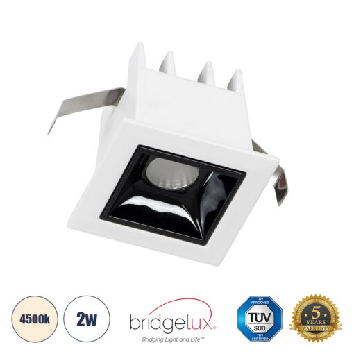 GloboStar® LUMINAR SUPERIOR 60314 Χωνευτό LED Spot Downlight TrimLess 2W 280lm 36° AC 220-240V IP20 Μ4.3 x Π4.3 x Υ4.5cm – Λευκό με Μαύρο Κάτοπτρο – Φυσικό Λευκό 4500K – Bridgelux High Lumen Chip Gen2 – TÜV Certified Driver – 5 Years Warranty