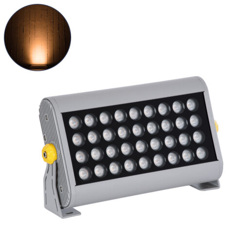 GloboStar® FLOOD-HENA 90445 Προβολέας Wall Washer για Φωτισμό Κτιρίων LED 36W 3060lm 30° AC 220-240V Αδιάβροχο IP67 Μ30 x Π6 x Υ17cm Αρχιτεκτονικό Πορτοκαλί 2200K – Ασημί – 3 Years Warranty