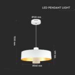 LED Κρεμαστό φωτιστικό Ακρυλικό Λευκό Ø340 Θερμό λευκό 3000Κ V-TAC – 3939