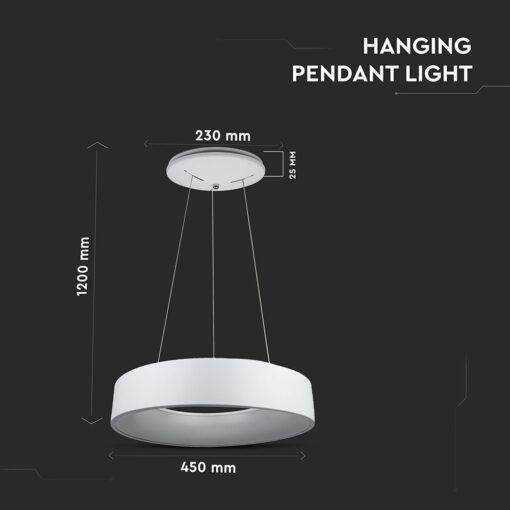 LED πολυέλαιος 25W 3000K Θερμό λευκό Dimmable με λευκό σώμα V-TAC – 3992