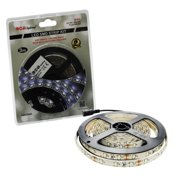 Σετ LED Ταινία 3W 12V Dimmable ACA 120lm Αδιάβροχη IP65 4000K 3m – 3MKITNW
