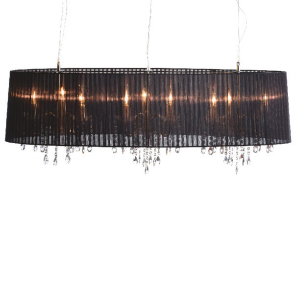 Κρεμαστό Φωτιστικό Πολυέλαιος 9ΧΕ14 Μεταλλικό Νίκελ Μαύρο Ύφασμα & Κρύσταλλα ACA DECOR – 3P1200BK