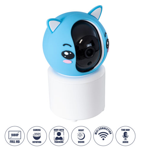 GloboStar® 86079 Επιτραπέζια Κάμερα WiFi HD 1080P 350° Διπλή Κατέυθυνση Ομιλίας & Ανιχνευτή Κίνησης – Απομακρυσμένος Έλεγχος Body Auto Tracking IP20 – Γαλάζιο Λευκό – Φ8 x Υ13cm – 2 Χρόνια Εγγύηση