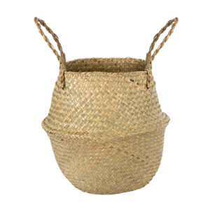 GloboStar® Artificial Garden IBIZA 20197 Διακοσμητικό Ψάθινο Καλάθι – Κασπώ Γλάστρα – Flower Pot  Μπεζ Π33cm x Υ40cm