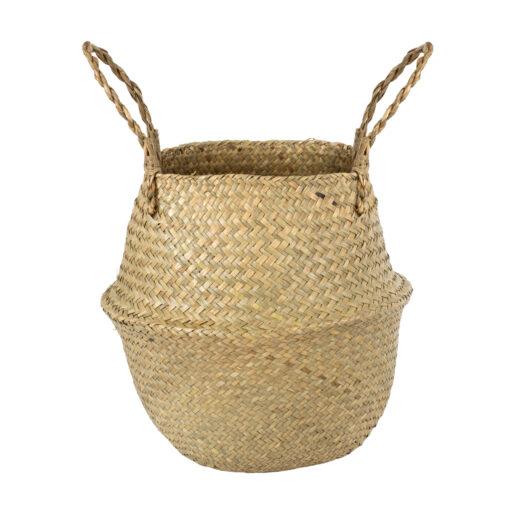 GloboStar® Artificial Garden IBIZA 20197 Διακοσμητικό Ψάθινο Καλάθι – Κασπώ Γλάστρα – Flower Pot  Μπεζ Π33cm x Υ40cm