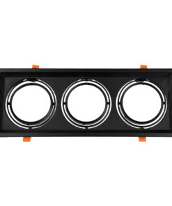 GloboStar® VITA 77857 Χωνευτό Κινούμενο Τριπλο Τετράγωνο Σποτ Οροφής για Λάμπα AR111 – IP20 – Χυτό Αλουμίνιο – M48.7 x Π18.7 x Y5.5cm – Μαύρο – 5 Χρόνια Εγγύηση