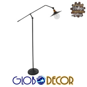 GloboStar® WYNGE 01101 Vintage Industrial Φωτιστικό Δαπέδου Μονόφωτο Μαύρο Μεταλλικό με Χρυσό Ντουί Φ26 x Υ174cm