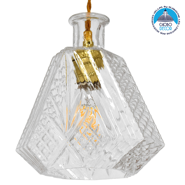 GloboStar® LIQUEUR 01515 Vintage Κρεμαστό Φωτιστικό Οροφής Μονόφωτο 1 x E27 Γυάλινο Διάφανο Φ11 x Υ20cm