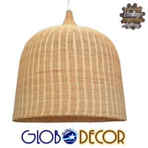 GloboStar® BAHAMAS 01570 Vintage Κρεμαστό Φωτιστικό Οροφής Μονόφωτο 1 x E27 Μπεζ Ξύλινο Ψάθινο Bamboo Φ90 x Υ90cm
