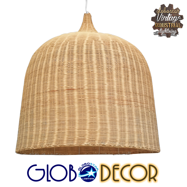 GloboStar® BAHAMAS 01570 Vintage Κρεμαστό Φωτιστικό Οροφής Μονόφωτο 1 x E27 Μπεζ Ξύλινο Ψάθινο Bamboo Φ90 x Υ90cm