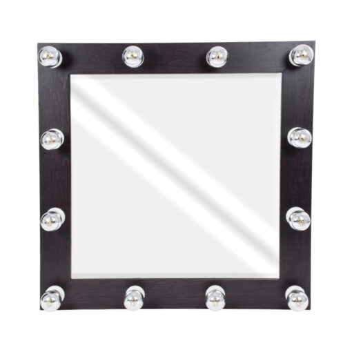 GloboStar® MAKEUP MIRROR-80×80-2 Μοντέρνος Καθρέπτης Μακιγιάζ με Πλαίσιο Φυσικού Ξύλου με Διακόπτη On/Off 12 x E27 AC220-240V – Μ80 x Π7 x Υ80cm – Καφέ Wenge