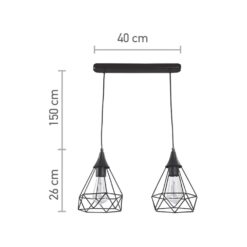 InLight Κρεμαστό φωτιστικό από μαύρο μέταλλο 2XE27 D:40cm (4024-2-BL-RAIL)