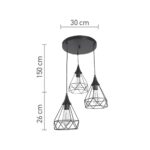 InLight Κρεμαστό φωτιστικό από μαύρο μέταλλο 3XE27 D: 30cm (4024-3-BL-ROSETTE)