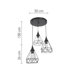 InLight Κρεμαστό φωτιστικό από μαύρο μέταλλο 3XE27 D: 30cm (4024-3-BL-ROSETTE)