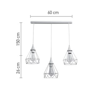 InLight Κρεμαστό φωτιστικό από λευκό μέταλλο 3XE27 D:60cm (4024-3-WH-RAIL)