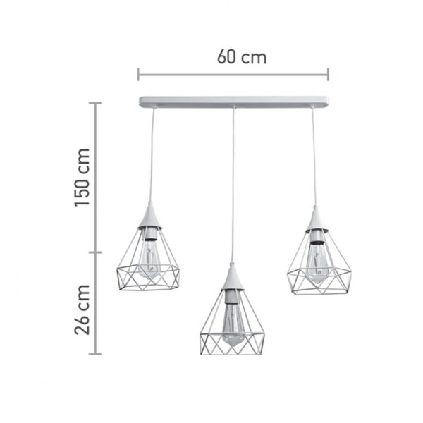 InLight Κρεμαστό φωτιστικό από λευκό μέταλλο 3XE27 D:60cm (4024-3-WH-RAIL)