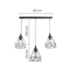 InLight Κρεμαστό φωτιστικό από μαύρο μέταλλο 3XE27 D:60cm (4024-3-BL-RAIL)
